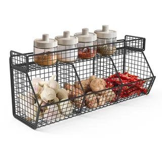 CheurYae Obstkorb Hängend,Obstschale große Wand für Küche,Metall Hängender Obstkorb mit 3 Netzen,Stapelbar Gemüsekorb für Gemüse, Obst, Brot, Saucen