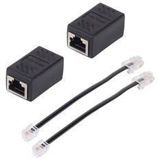 RJ45-Ethernet-Splitter,RJ45-Netzwerk-Splitter-Kabel,RJ45-Buchse auf RJ11-Stecker-Adapter für Ethernet-Kabel-Extender,2Pack schwarzes RJ45-Splitter-Kabel RJ11-Kabel