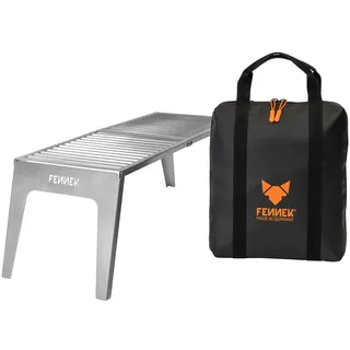 FENNEK Klapprost XL mit Tasche | Mobiler Grillrost zum Aufklappen | Extra stabile Ausführung mit großer Grillfläche von 56 x 24 cm | aus temperaturbeständigem Edelstahl | Made in Germany