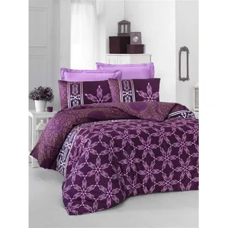 Nuit Des Rêves Luxurious Satin Single XL Quilt Cover Set, 155 x 200 cm, 100% Cotton, 210 Thread Count, Lilac & White, Machine Washable, Elegant Button Closure