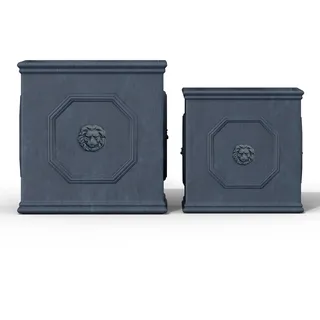 Kante Quadratischer Pflanzkübel aus Beton mit Löwenkopf, 2er-Set, 25,4 und 32,8 cm, großer Blumentopf mit Drianage, moderner englischer Stil, Dekoration für Zuhause, Terrasse, Garten, Antikgrau
