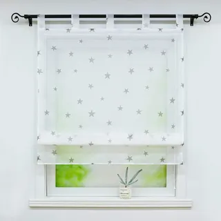 Joyswahl Voile Raffrollo halbtransparente Raffgardine mit Stern Muster »Carolin« Schals Fenster Vorhänge BxH 120x140cm Grau mit Schlaufen 1 Stück