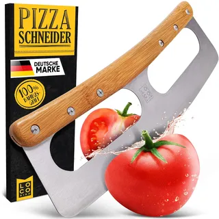 Sidorenko Loco Bird Pizzaschneider 34,5cm - Pizzamesser aus Edelstahl mit Bambusgriff - Pizzacutter mit Klingenschutz - Vielseitig einsetzbares Wiegemesser - scharfe Edelstahl Klinge & robuster Griff