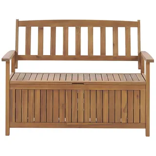 Beliani Gartenbank Akazienholz hellbraun mit Stauraum 120 cm Sovana , Hellbraun , Holz , 120x91x60 cm , Gartenmöbel, Gartenbänke