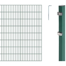 Alberts 650971 Doppelstabmattenzaun als 12 tlg. Zaun-Komplettset | verschiedene Längen und Höhen | grün | Höhe 180 cm | Länge 10 m