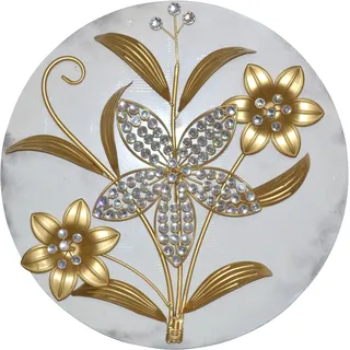 Wanddekoobjekt "Wanddekoration", gold (goldfarben), T:7cm Ø:45cm, MDF, Metall, HOFMANN LIVING AND MORE, Wanddekoobjekte, Wanddekoobjekt, mit Glassteinen, Vintage-Look