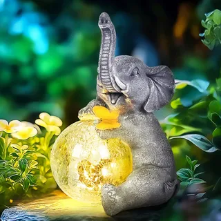 GIGALUMI Solar Garten Statuen Glaskugel Elefant Figur Lichter für draußen, Hof, Garten Dekor Einzigartige Geschenke für Mama, für Frauen, Elefanten Dekoration für Patio