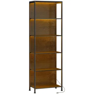 Homcom Bücherregal mit 5 Ebenen Standregal mit LED-Beleuchtung, 7 Lichtfarben, Schwarz , Metall , Nachbildung , 30x179x60 cm , Wohnzimmer, Regale, Bücherregale