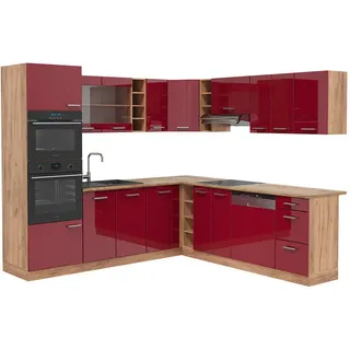 Vicco Winkelküche L-Form 247 cm Rot Hochglanz/Goldkraft Eiche