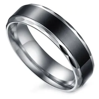 Flongo Partnerringe Damenring Herrenring Ring Edelstahl Band Ring Silber Schwarz Valentine Paar Ringe Verlobung Engagement Verlobungsringe Hochzeit Herren Größe 57mm
