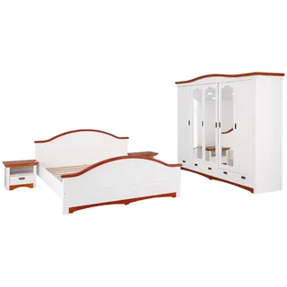 OTTO home Schlafzimmer-Set »"Konrad", komplettes Schlafzimmer mit großem Schrank« weiß (weiß, kirschbaumfarben), Schlafzimmermöbel-Sets, Schlafzimmer-Set, mit 5-trg. Kleiderschrank, Bett 180/200 cm und 2 Nachttischen,