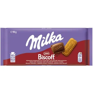 Milka Biscoff Alpenmilchschokoladentafel Keksstückchen Packung 90g