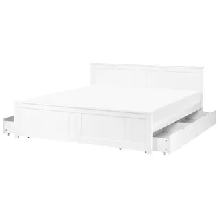 BELIANI Doppelbett Weiß Kiefernholz mit Stauraum 4 Schubladen Lattenrost 180 x 200 cm Fußteil Hohes Kopfteil Schlicht Modern Skandi Design Holzbett - Weiß