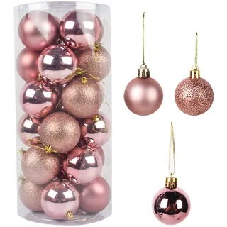 Weihnachtskugeln Plastik,4 cm Kunststoff Bunt Roségold Weihnachtskugel Christbaumkugeln Bruchsichere Christbaumschmuck Hängekugel Glänzend Glitzer Matt Weihnachtsbaum Dekoration Anhänger 24 PCS