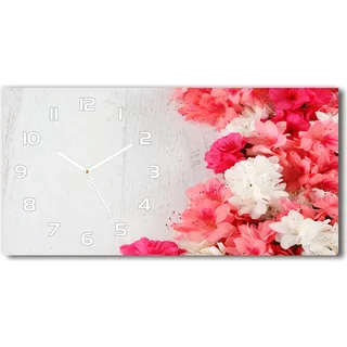 Wanduhr aus Glas – 60x30 cm - Glasbild - Glasuhr - Gehärtetes Glas - weisse-zeiger - Blumen - Weiß