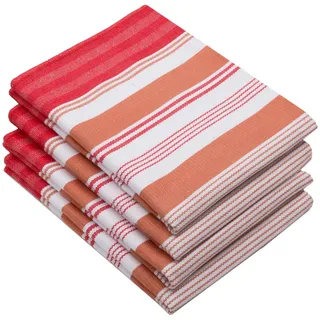 ZOLLNER 4er Set Geschirrtücher, ca. 50x70 cm, Baumwolle, rot gestreift