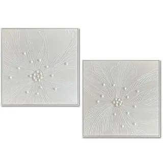 DRW Abstraktes Leinwandbild mit Naturholzrahmen in Natur und Weiß, 80 x 80 x 4 cm