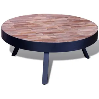 Runder Couchtisch Altholz Teak aus recyceltem Teakholz und schwarzem Eisen, 76 x 31 cm (D x H) - Schwarz