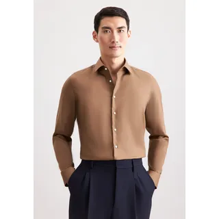 Businesshemd SEIDENSTICKER "Schwarze Rose", Herren, Gr. S (37), normale Ärmellängen, nougat, 100% Baumwolle, unifarben, slim fit, 2-Knopf-Manschette, Hemden Businesshemd, Slim 1/1 Kentkragen Uni