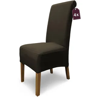 Scheffler Home Stuhlhussen Emma Cottina Braun 4er Set – Elastische waschbare Stuhlbezüge aus Baumwolle – Stuhlabdeckungen für Hochlehner Esszimmerstühle – Öko-Tex Zertifiziert