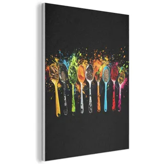 MuchoWow Akustikbild Löffel - Gewürze - Modern - Graffiti - Farbe - Farbenfroh Kunstdruck Schlafzimmer 50x70 cm , Multicolor , Kunststoff , Rechteckig , 50x70x0.9 cm , Tapeten & Wandverkleidungen, Akustikpaneele