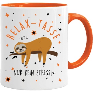 Tasse mit Spruch | Relax Tasse | Tasse bedruckt Faultier | Kaffeetasse Teetasse Geschenkidee Geschenk | Tasse & Geschenkbox (Orange)