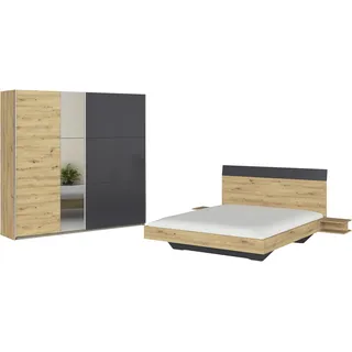 Rauch "Monza", mit Schwebetürenschrank Breite 218 cm, Bettanlage in 2 Breiten, eiche artisan, graumetallic),