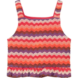 Stricktop S.OLIVER JUNIOR, Mädchen, Gr. 128/134, bunt (coral rot), Jersey, Obermaterial: 98% Polyester, 2% Elasthan, gemustert, loose fit normal, Rundhals, Tops Stricktop, mit Strickmuster, Loose Fit