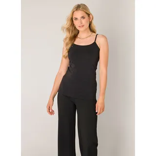 Spaghettitop BASE LEVEL "Yoshji", Damen, Gr. 46, schwarz, Jersey, Obermaterial: 94% Baumwolle, 6% Elasthan, unifarben, körpernah hüftlang, Rundhals, Tops Spaghettitop, in cleaner Optik