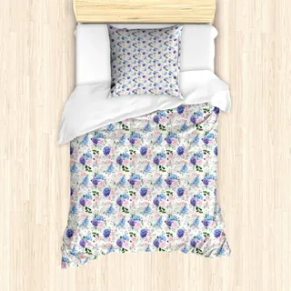 ABAKUHAUS Blau und Pink Bettbezug Set für Einzelbetten, Frühling Nosegay, Milbensicher Allergiker geeignet mit Kissenbezug, 135 cm x 200 cm - 80 x 80 cm, Mehrfarbig