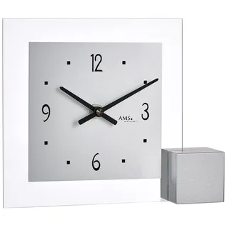 AMS Quarz-Tischuhr, Silber, 19 x 16 x 4 cm