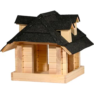 dobar Großes Vogelhaus Sort aus Massivholz mit schwarzem Bitumendach - Vogelfutterhaus für Ständermontage - Natur