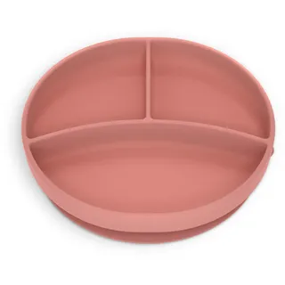 Suavinex, Teller mit Saugnapf, Teller aus Silikon mit Trennwänden, Kippschutz, zur ergänzenden Ernährung, spülmaschinen- und mikrowellenfest, +6 Monate, Rosa