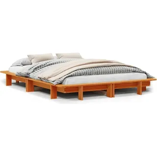 vidaXL Massivholzbett ohne Matratze Wachsbraun 120x200 cm Kiefernholz - Braun