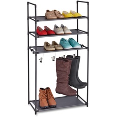 Bild Schuhregal mit Stiefelfach, 16 Paar Schuhe, Stecksystem 4 Ebenen, 4 Stiefelklammern, Flur & Diele, schwarz, 119 cm