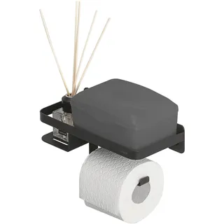 Tiger Caddy Toilettenpapierhalter mit Ablage, Toilettenrollenhalter mit Ablagefläche für Smartphone oder einer Box für feuchtes Toilettenpapier, Klopapierhalter zur Wandmontage, Edelstahl, Schwarz