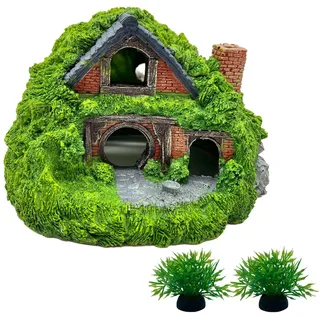 Tfwadmx Aquarium-Dekoration, Hobbit-Haus, Kunstharz, Betta-Versteck Höhle, Reptilienversteck mit Hohlloch für Aquarien, Hüttenornamente, Treibholz, Steingarten, Pflanzen, Zubehör (6 Stück)