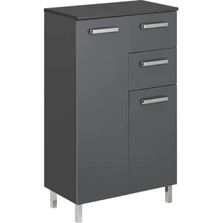 Saphir Unterschrank SAPHIR "Quickset Badschrank mit 2 Türen, 2 Schubladen, 60 cm breit", grau (anthrazit, anthrazit glanz), B:60cm H:100,5cm T:33cm, Spanplatte, Schränke, Unterschrank, Badezimmer-Unterschrank inkl. Türdämpfer, Griffe in Chrom Glanz