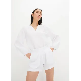 Shirtbluse BONPRIX "Oversize-Bluse aus Musselin", Damen, Gr. 50, weiß, Web, Obermaterial: 100% Baumwolle, unifarben, oversize normal, V-Ausschnitt, elastischer Bund, Blusen Shirtbluse, Oversize-Passform, mit V-Ausschnitt, aus Baumwolle, 3/4-Ärmeln