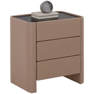 Johann Jakob Nachtkästchen , Schwarz, Hellbraun, Greige , Glas, Textil , Uni , 3 Schubladen , 57x60x41 cm , Typenauswahl , Schlafzimmer, Nachtkästchen