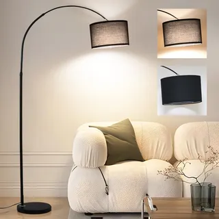 ANTENLICHT LUNA Bogenlampe Wohnzimmer Stehlampe I Inklusive LED E27 I Stoffschirm 33 cm Schwarz I Fußschalter I Bogenleuchte Vintage geeignet für Schlafzimmer, Hotel