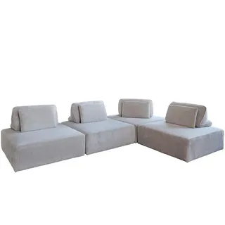 Kawola Modulsofa Wiolo Soft 4 Module 4 Kissen Hellgrau Cord , Textil , Echtholz , Füllung: Schaumstoff , 333x84x222 cm , Wohnzimmer, Sofas & Couches, Sofas