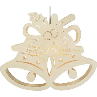 SAICO LED-Fensterbild Glocke Holz 32 cm warmweiß natur