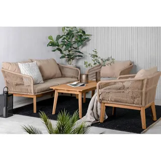 Gardenson Loungegarnitur , Akaziefarben, Beige , Holz, Metall, Textil , 4-teilig , Akazie , rund , Gartenmöbel, Loungemöbel, Loungegarnituren