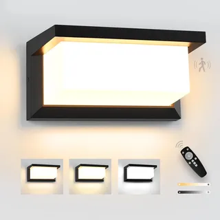 YindaLux Aussenlampe mit Bewegungsmelder, 18W LED Wandleuchte Aussen mit Fernbedienung, IP65 Wasserdichte Modern Wandlampe Innen/Außen, 3000-6500K Dimmbar Außenleuchte für Garten, Terrasse, Schwarz