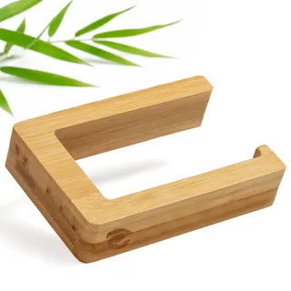 ECENCE Toilettenpapierhalter Holz Bambus - selbstklebend ohne Bohren
