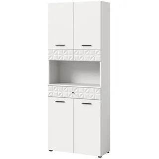 Inn.Furn Hochschrank weiß Hochglanz 70 cm, Badschrank mit 3D-Struktur , Holzwerkstoff , Nachbildung , Uni , 2 Fächer , 1 Schubladen , Rechteckig , 70x187x34 cm , FSC Mix , Badezimmer, Badmöbel, Hochschränke