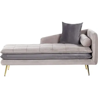 BELIANI Chaiselongue Rechtsseitig Taupe und Dunkelgrau Samtstoff Metallfüße Goldene Beine Kissen Inklusive Glamourös Wohzimmer - Beige, Grau, Gold