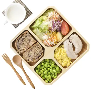 La Boos Portionskontrolle Teller für Erwachsene – Geteilter Abnehmteller aus Bambus mit 4 Fächern – Ideal für Fitness, Meal Prep & Diät – Quadratischer Menüteller, 25x25 cm