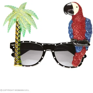 W WIDMANN MILANO Party Fashion 0349Q - Brille tropischer Papagei, mit Papagei und Palme, Hawaii, Karneval, Mottoparty